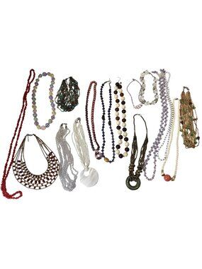 Vintage Costume Jewelry Necklace Lot Beaded Glass Statement Multi Strand Mixed